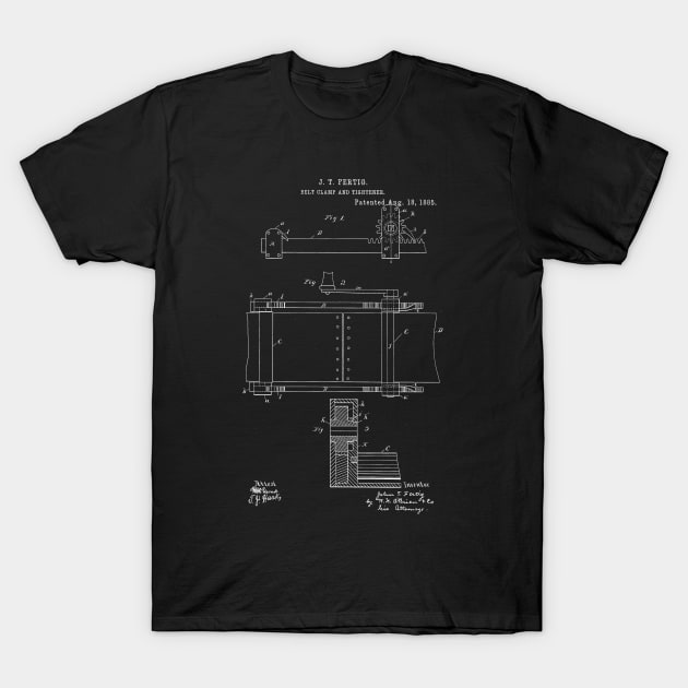 Belt Clamp and Tightener Vintage Patent Hand Drawing T-Shirt by TheYoungDesigns